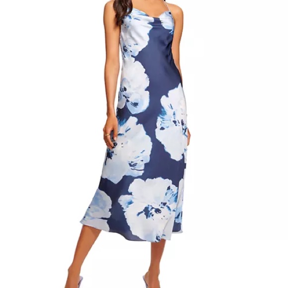 Ramy Brook Navy Blue Floral Slip Midi Dress Size M